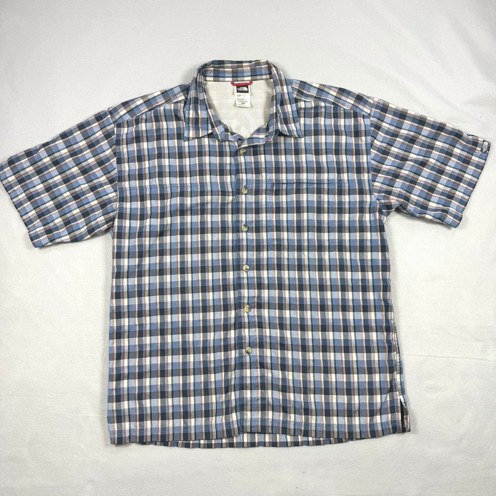 The North Face Mens Blue Plaid Short Sleeve Mesh Lined Hiking Shirt Medium 16450